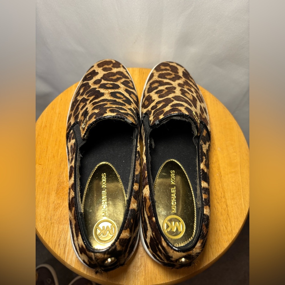 Michael Kors Leopard Calf Hair Slip-On Sneakers Women’s 8 Animal Print Chic - Picture 5 of 8